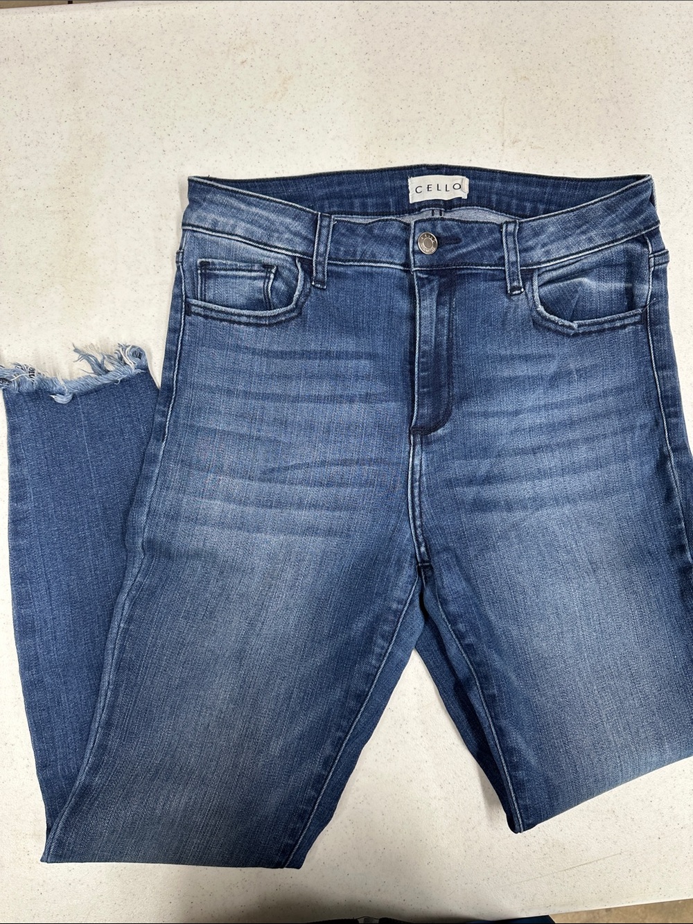 Cello Women's Dark Blue Distressed Ankle Jeans